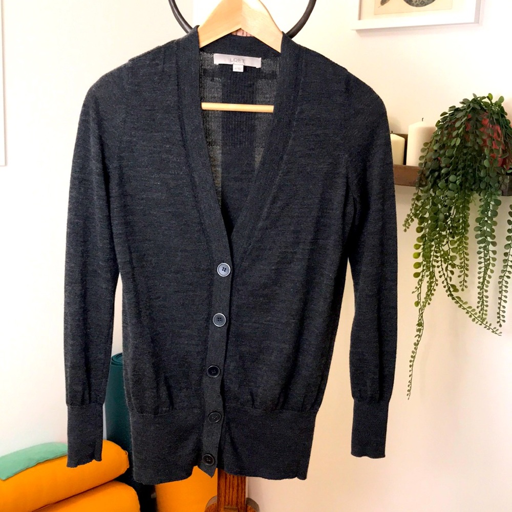 Ann Taylor Loft Charcoal Gray Wool Button Down Cardigan Sweater XS